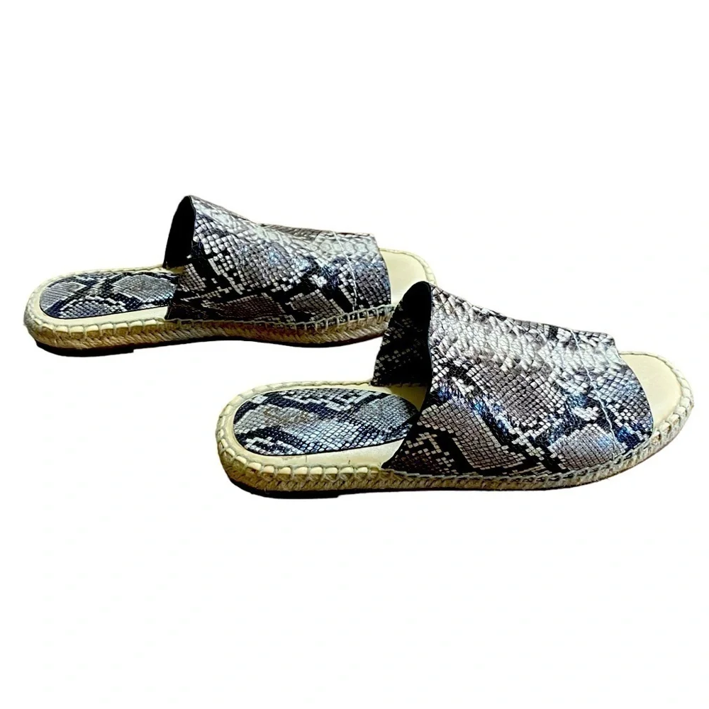 SPLENDID - SNAKESKIN SLIDES /‎ ESPADRILLES / MULE - DARK BROWN & TAN - S6